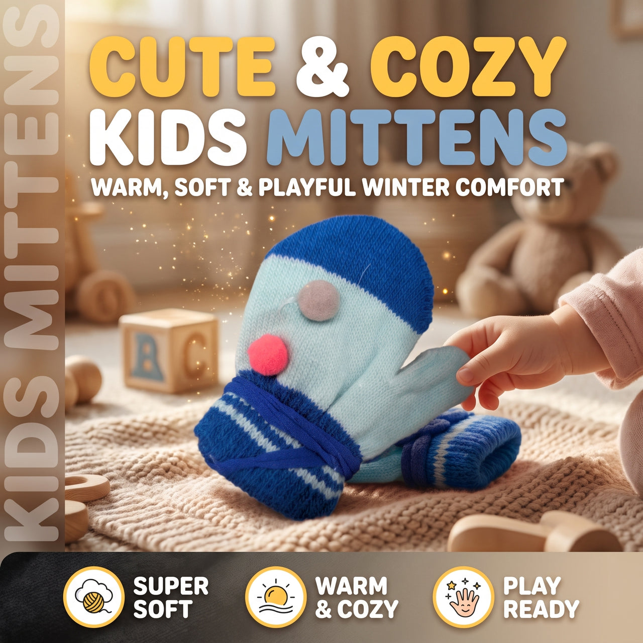 Kids Winter Mittens with Pom-Pom Baby Mitten Glove (1 Pair)