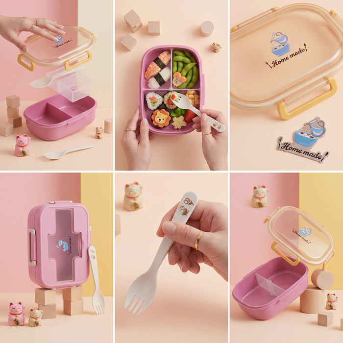 Cute Animal Cartoon Tiger Kids Lunch Box with Spoon