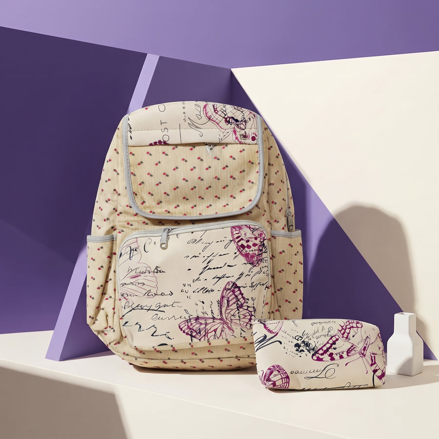 Vintage Butterfly Girls School Bag with Pencil Pouch