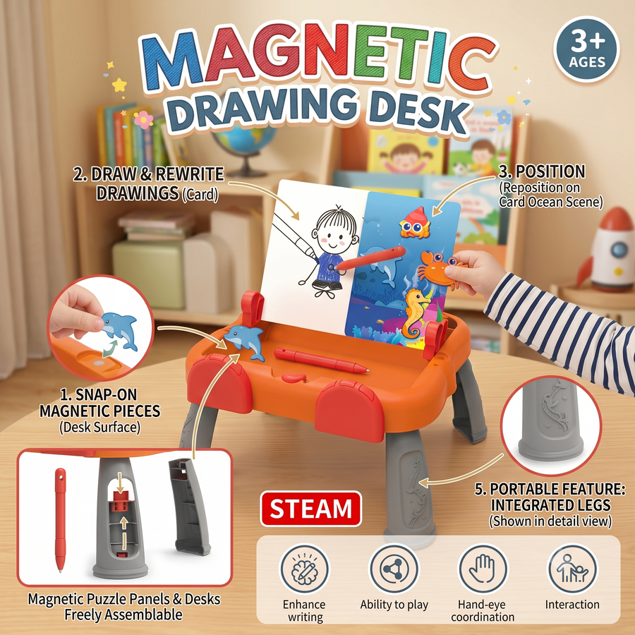 Magnetic Learning Activity Drawing Table for Kids