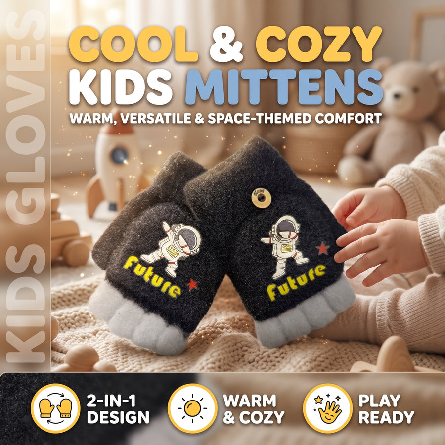 Kids Astronaut Winter Mittens with Future Design – 1 Pair