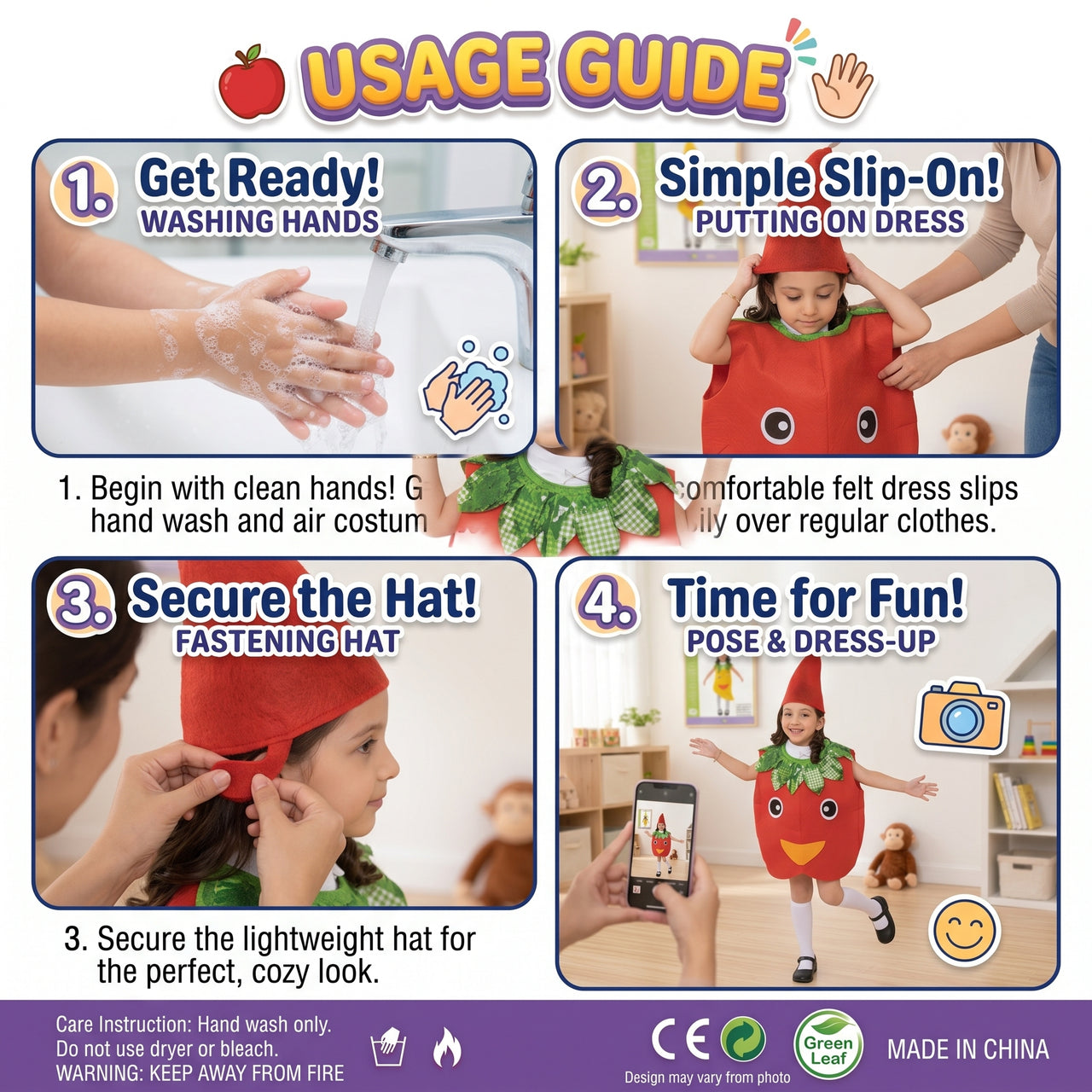 Kids Red Apple Costume