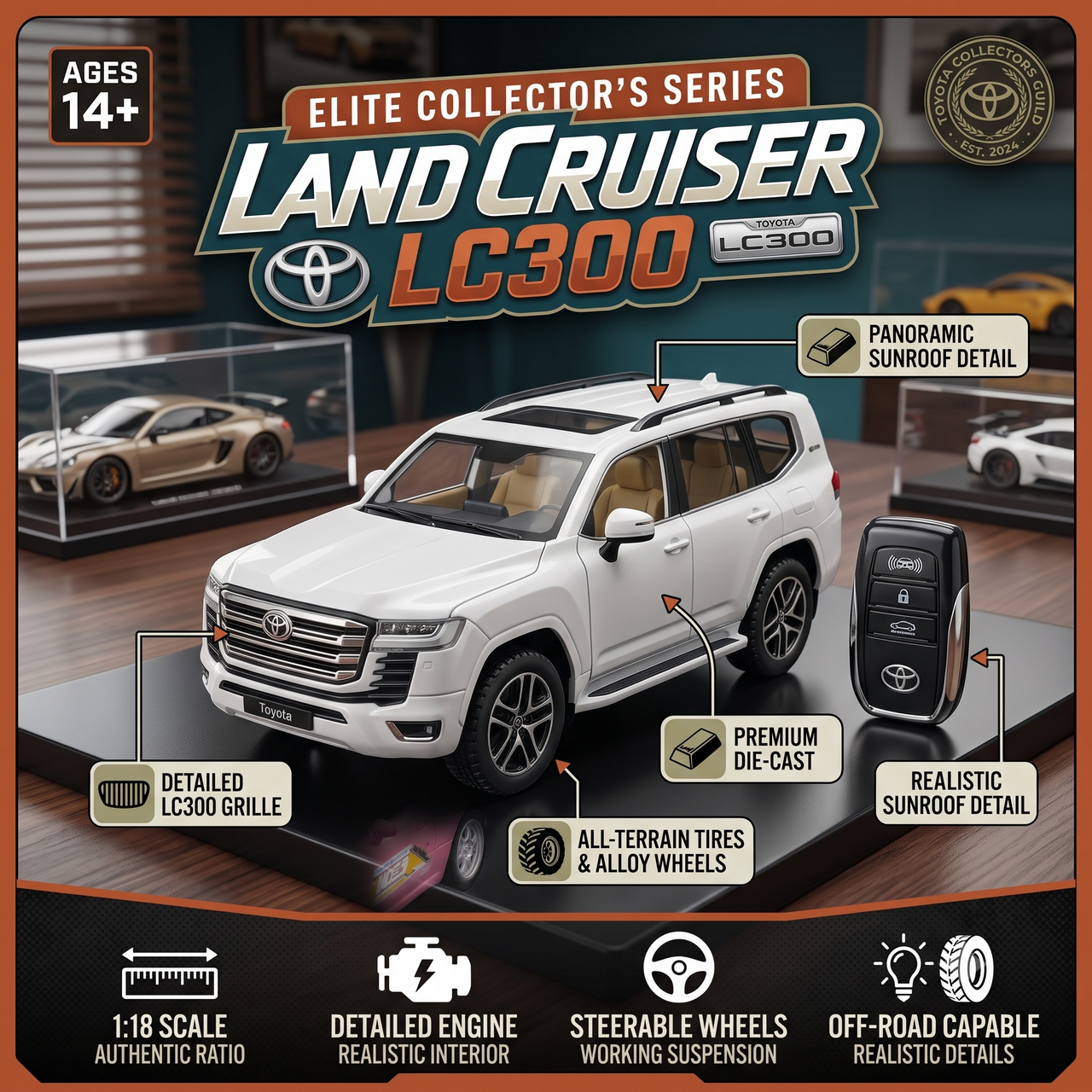Toyota Land Cruiser LC300 Die-Cast Model Car with Remote Key