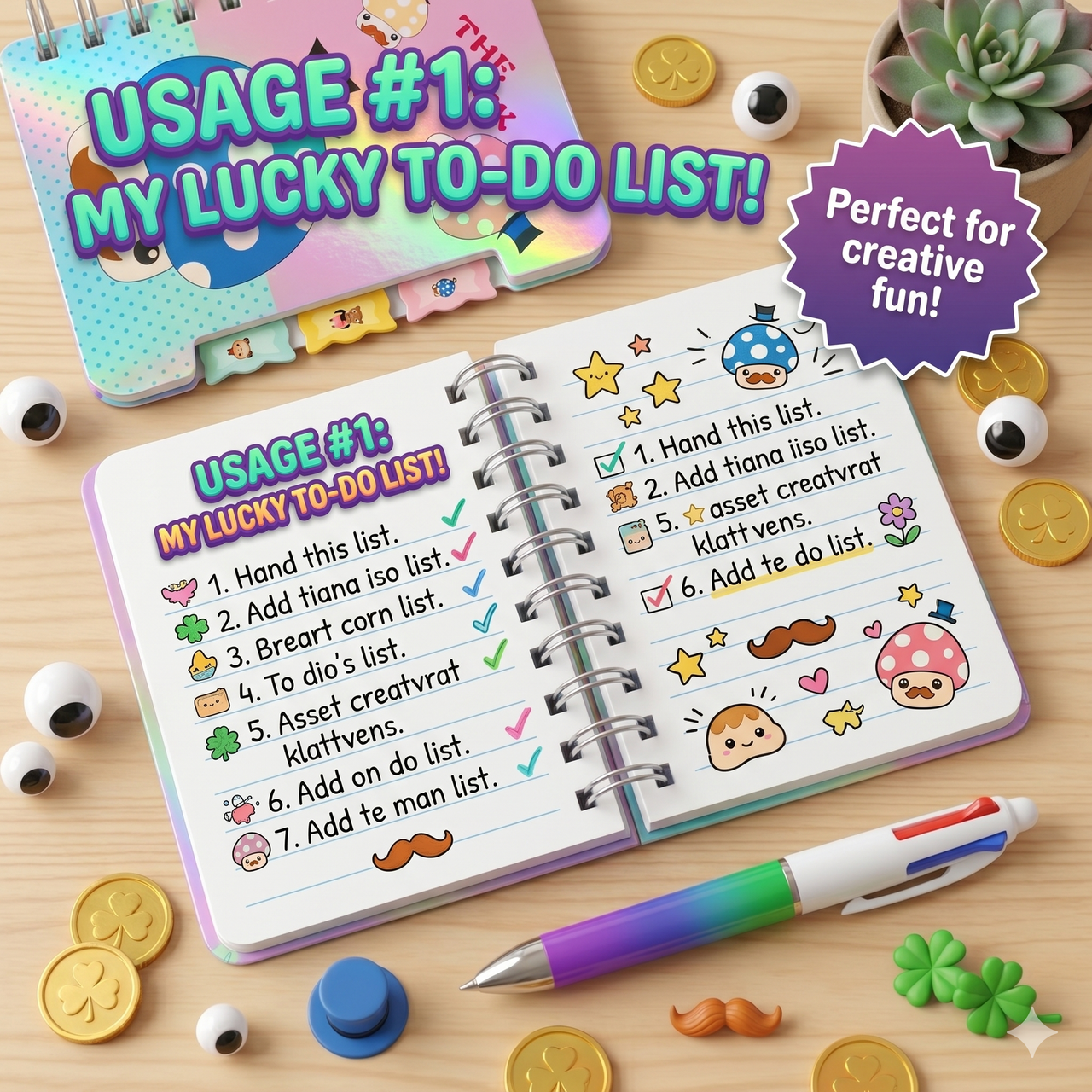 Luck Holographic Theme Kawaii Spiral Notebook