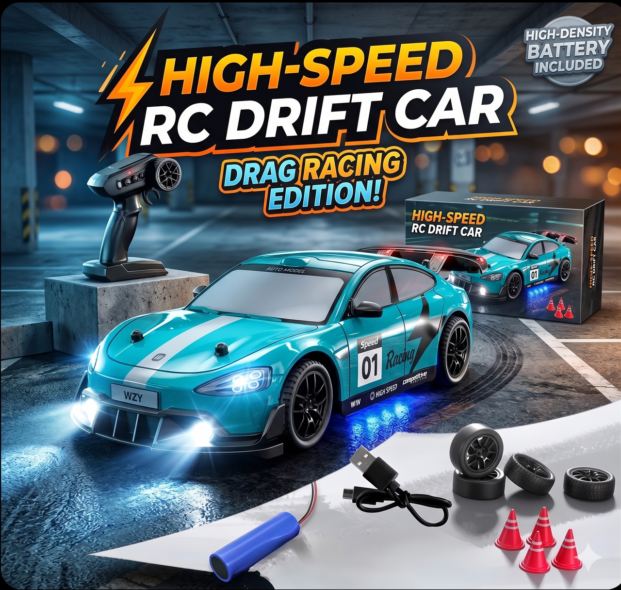 High-Speed Remote Contrl Drift Racing Car with LED Lights