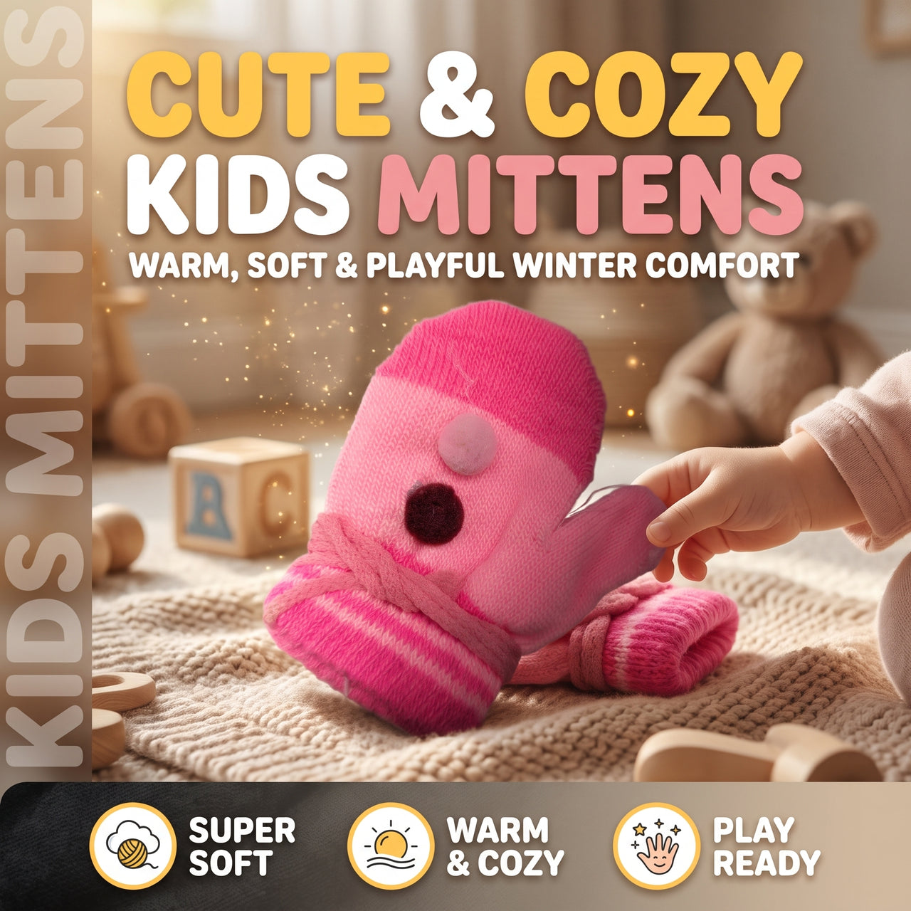 Kids Winter Mittens with Pom-Pom Baby Mitten Glove (1 Pair)
