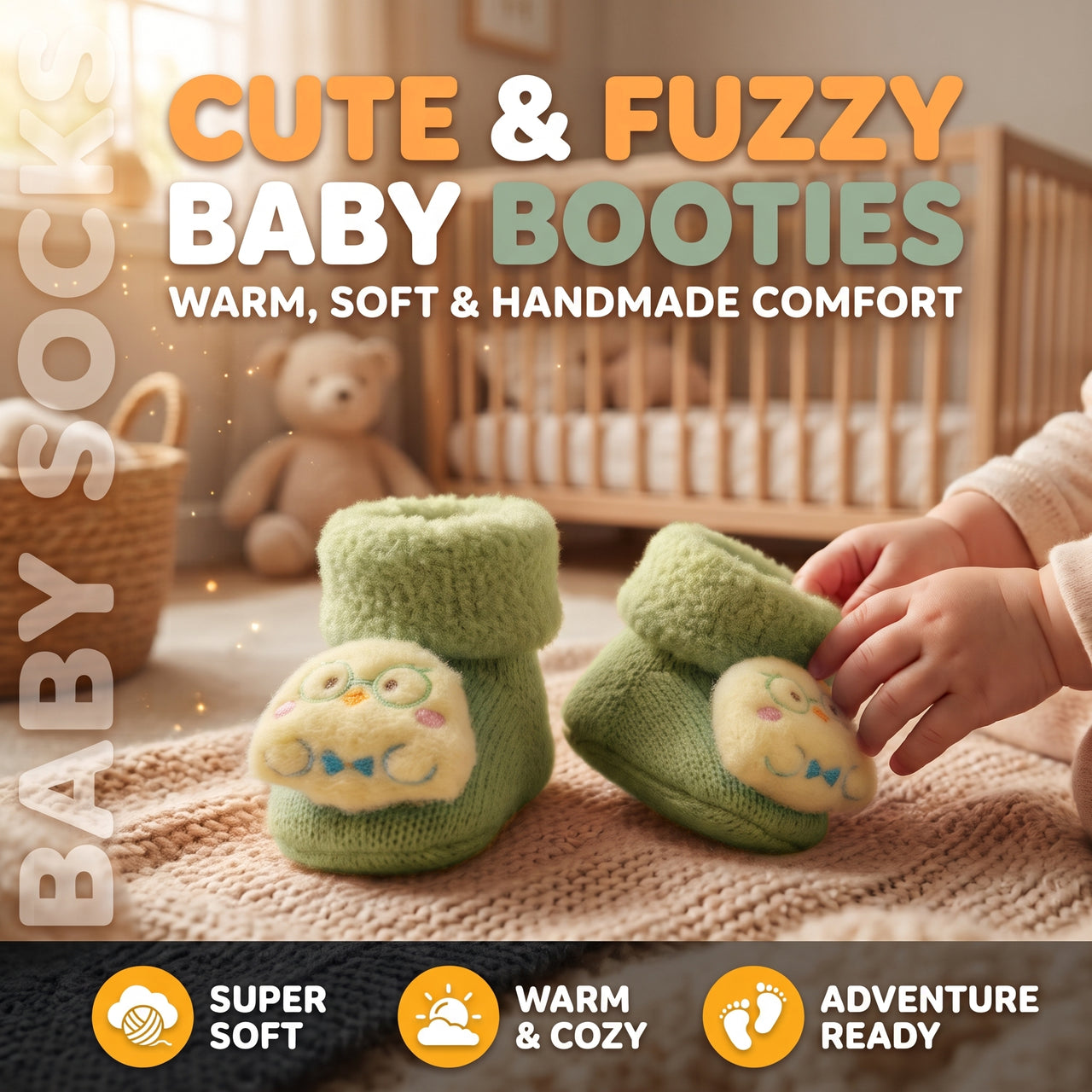 Baby Fuzzy Socks Booties with Yellow Character 1 Pair