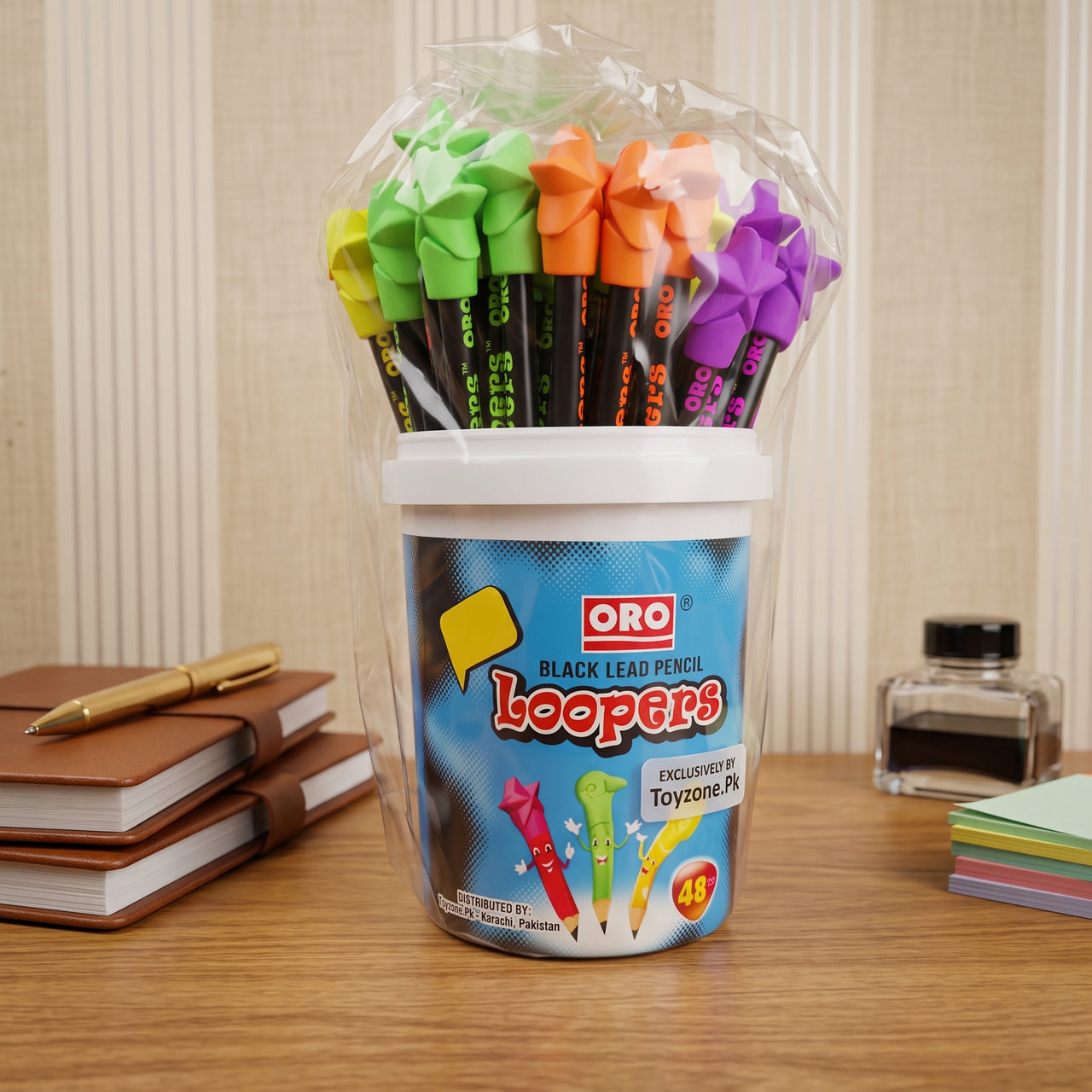 ORO Loopers Black Lead Pencils with Colourful Star Eraser (Pack of 48)