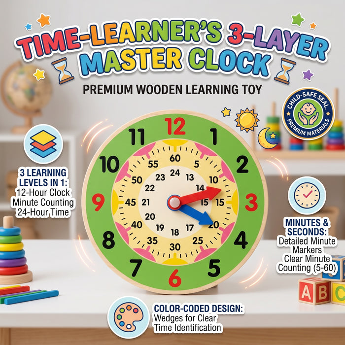 12 And 24 Hour Wooden Teaching Clock