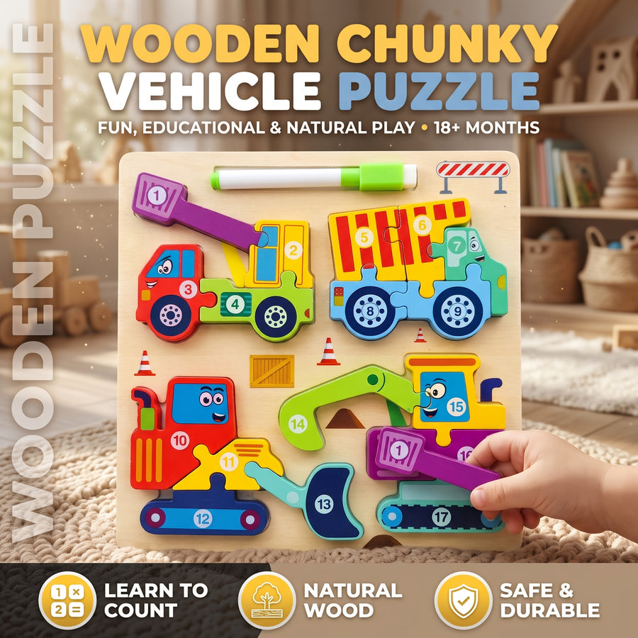 4 Construction Vehicle Number Chunky Board Puzzle