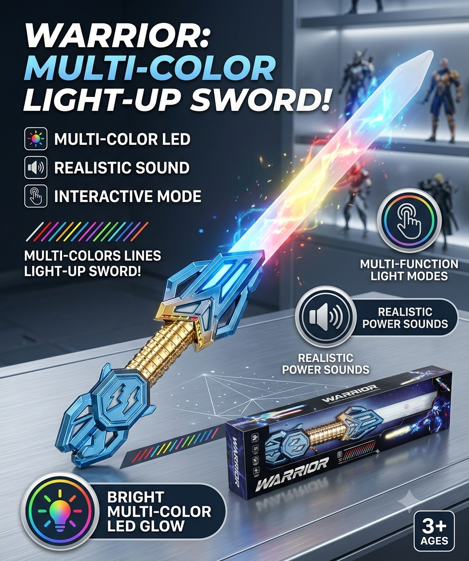 LED Glowing Light-Up Warrior Blade Toy Sword With Sound Effects