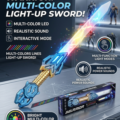 LED Glowing Light-Up Warrior Blade Toy Sword With Sound Effects