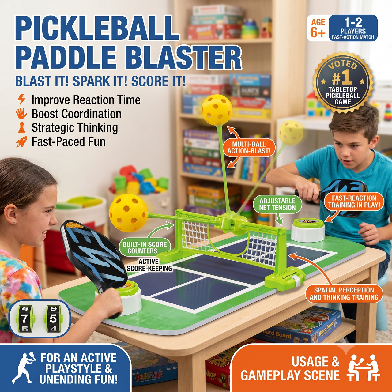2-Player Pickleball Table Battle Game