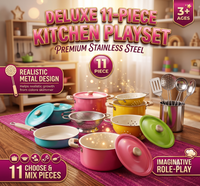 Thumbnail for 11 Pieces Stainless Steel Cookware Kitchen Playset for Kids