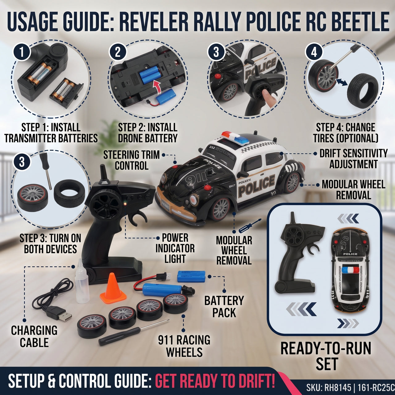 Remote Control Reveler Police Drift Car