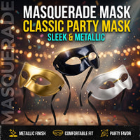 Thumbnail for Plain Masquerade Costume Eye Mask Gold, Black or White (Assorted)
