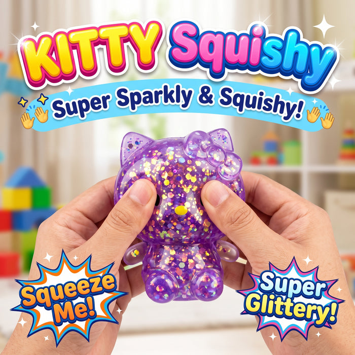Purple Glitter Hello Kitty Squishy Toy with Bow