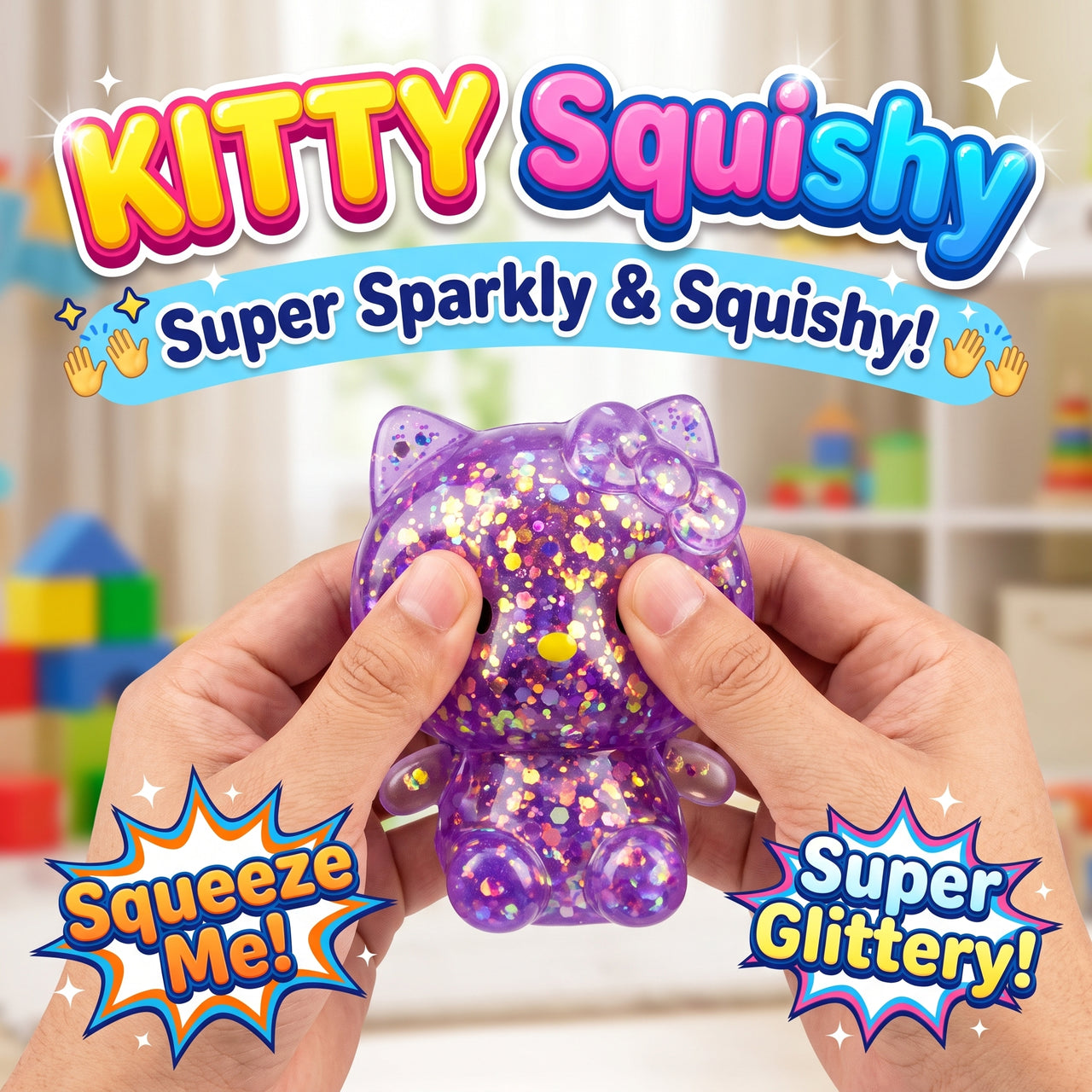 Purple Glitter Hello Kitty Squishy Toy with Bow