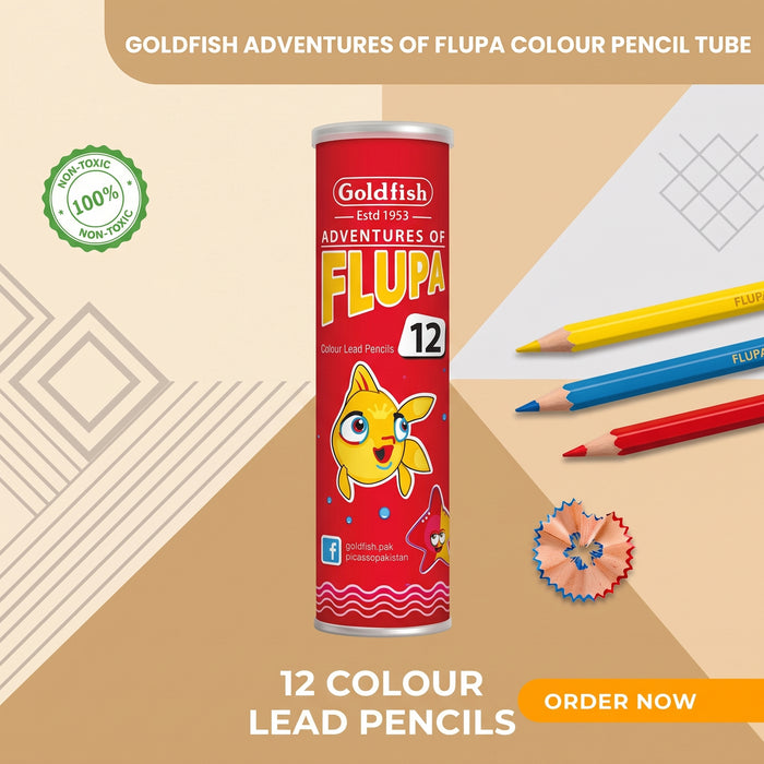 Goldfish Adventures of FLUPA 12 Colour Lead Pencils With Box