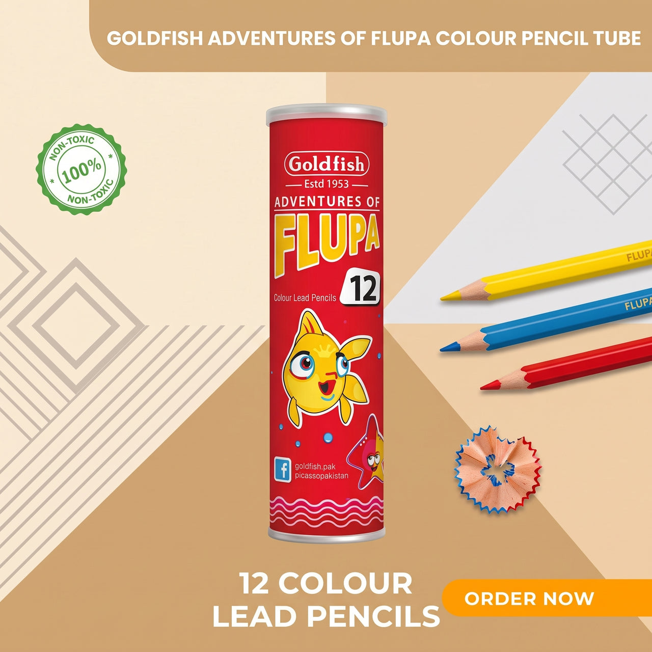Goldfish Adventures of FLUPA 12 Colour Lead Pencils With Box