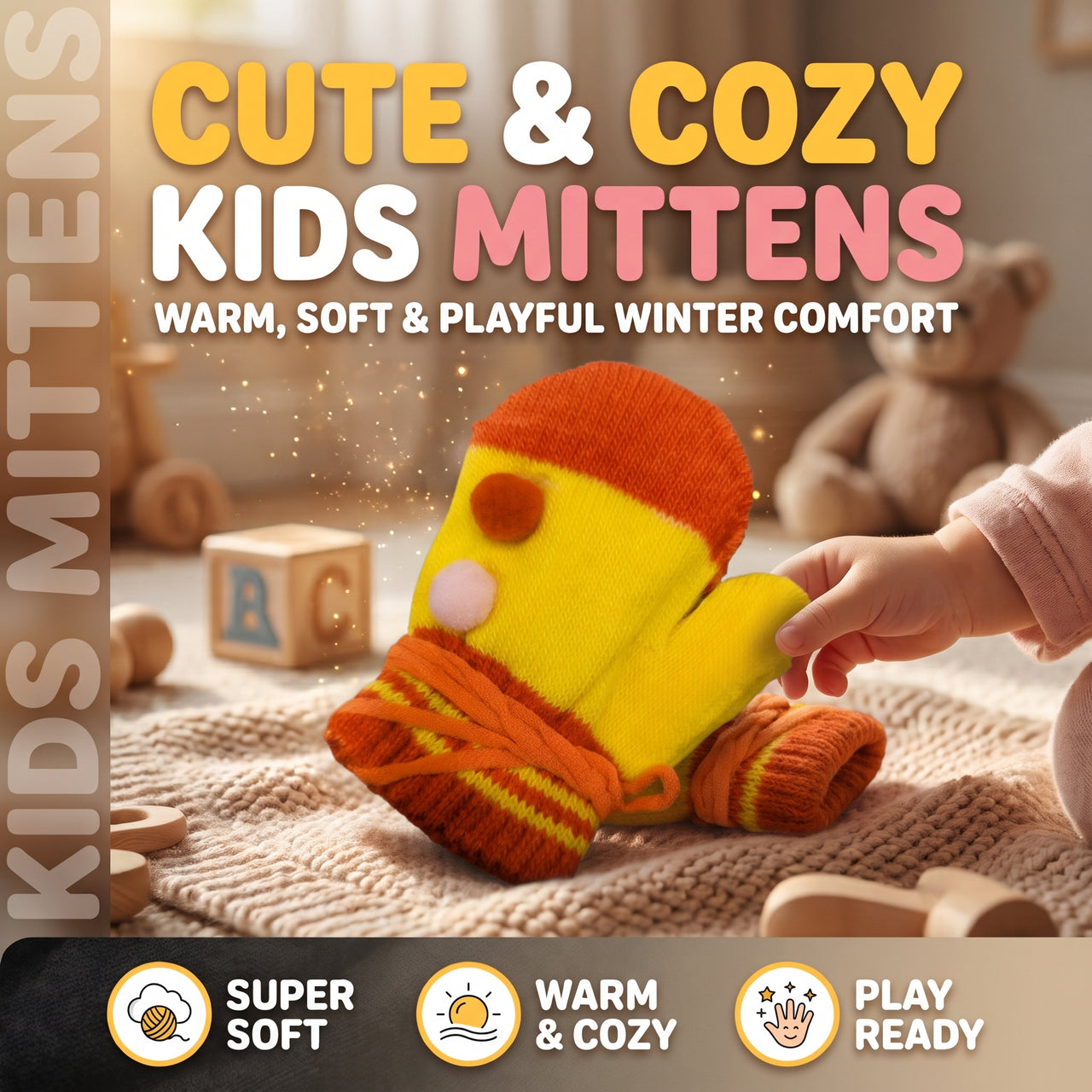 Kids Winter Mittens with Pom-Pom Baby Mitten Glove (1 Pair)