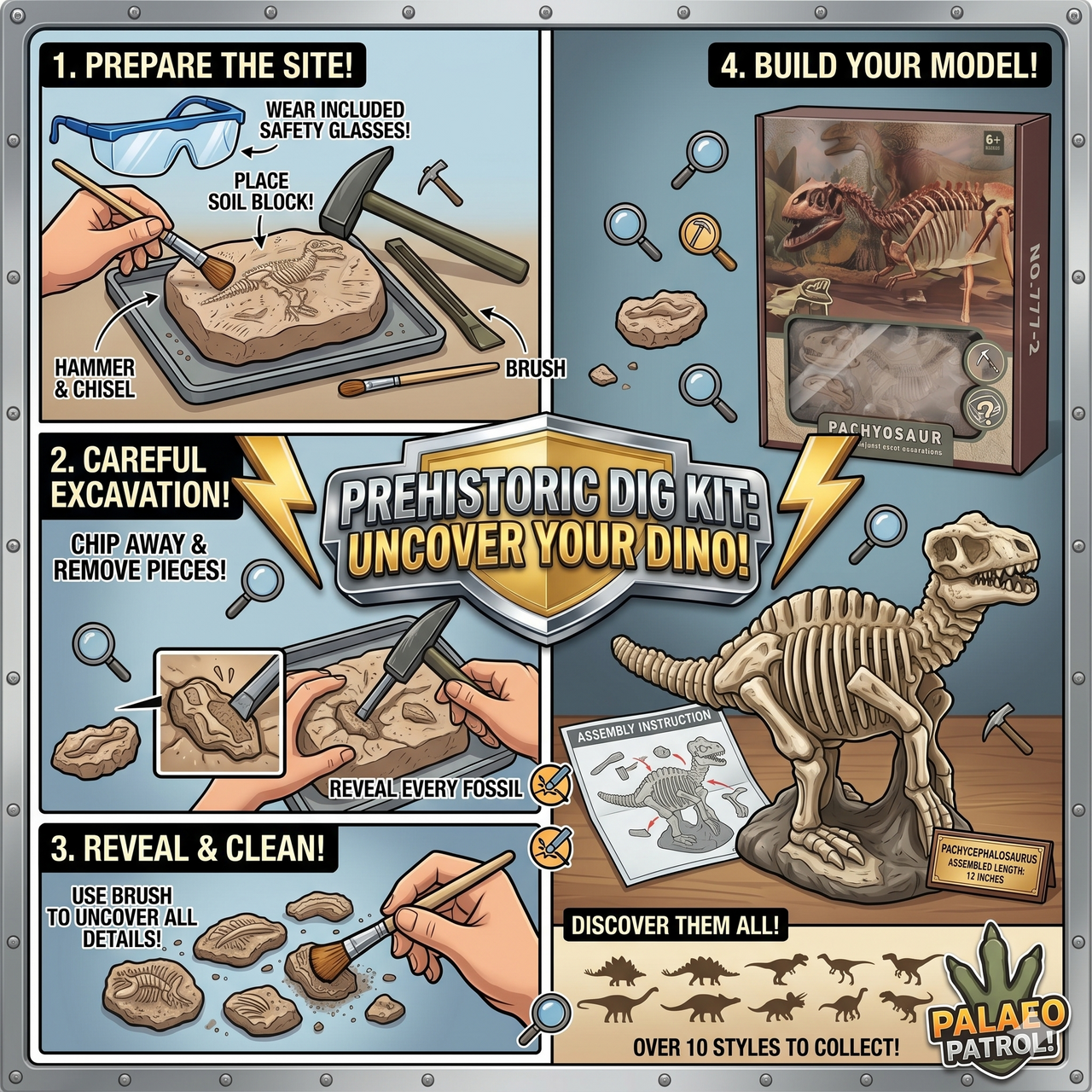Dinosaur Skeleton Soil Excavation Model Kit (Large Size)