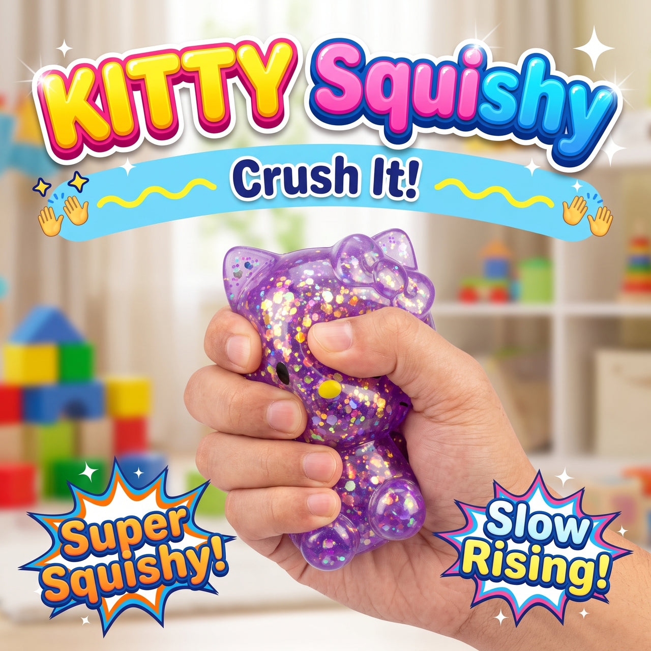 Purple Glitter Hello Kitty Squishy Toy with Bow