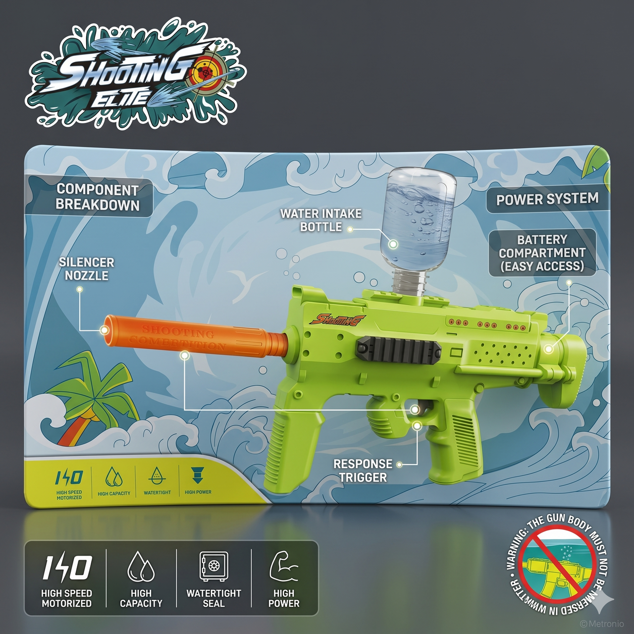 Shooting Elite Electric Water Gun With Bottle And Silencer