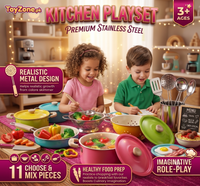 Thumbnail for 11 Pieces Stainless Steel Cookware Kitchen Playset for Kids