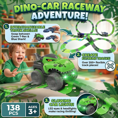 138 Pcs Dinosaur Race With Interchangeable Different Car Shell