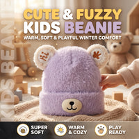 Thumbnail for Kids Fuzzy Bear Face Beanie with Round Ears Cap