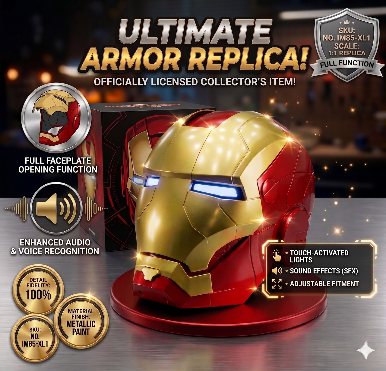 Wearable Marvel Iron Man Helmet with LED Eyes Light