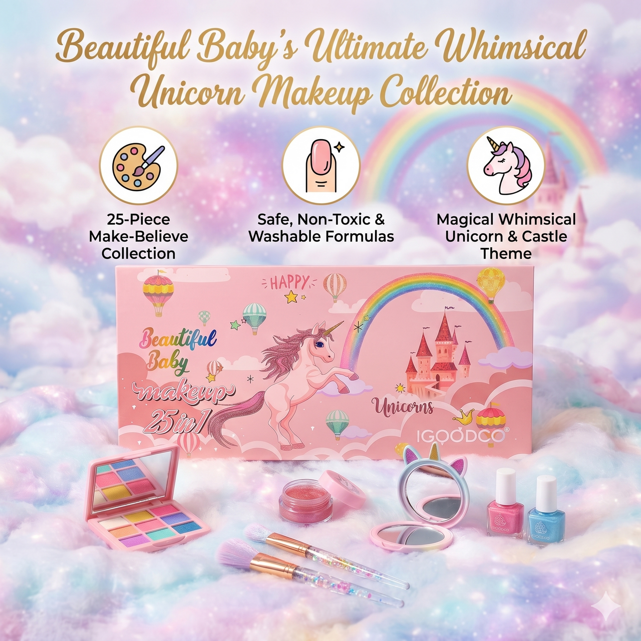 25-Piece iGoodbo Unicorn Washable Makeup Kit