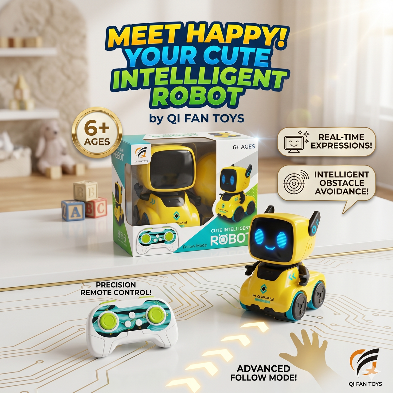 Following Cute Intelligent Robot LED Expressions Obstacle Avoidance & Follow Mode