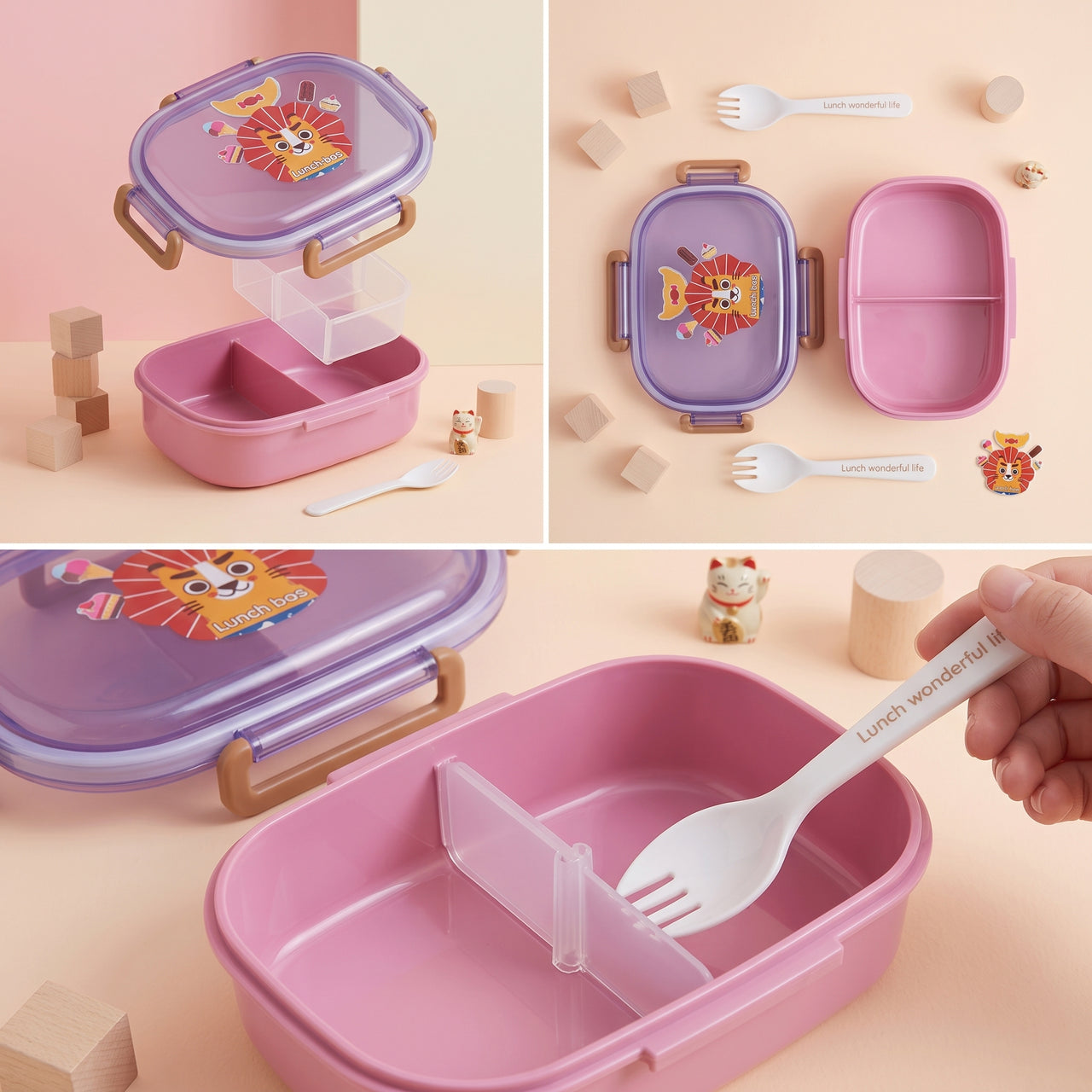 Window Design Portable Lunch Box with Spoon & Fork