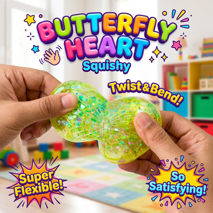 Glitter Heart Squishy Toy with Butterfly