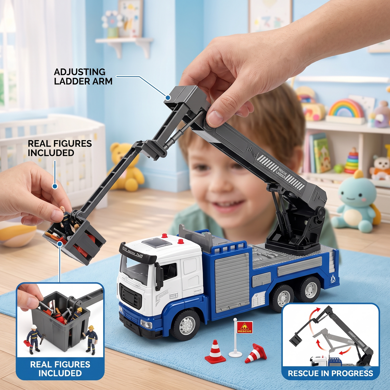 Die-Cast Aerial Ladder Crane Truck Model Toy