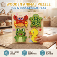 4 Animal Chunky Board Puzzle Crab, Sea Turtle, Frog & Duck