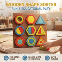 Thumbnail for Geometric Shape Sorter Board Puzzle with Circles, Hexagons & Triangles