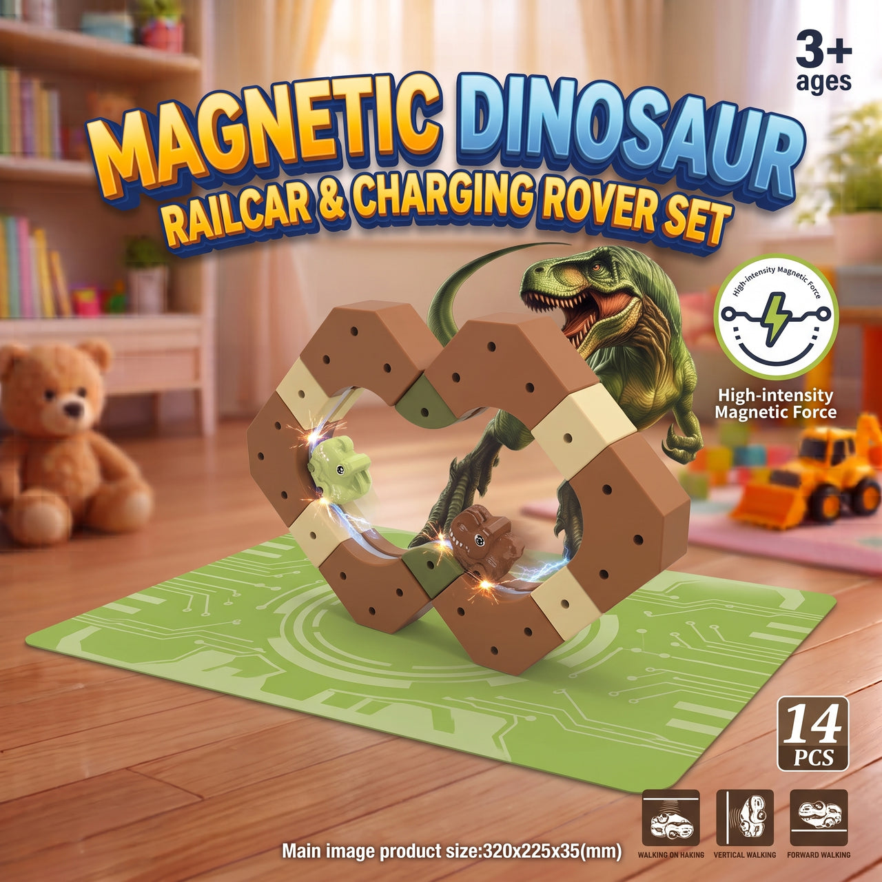 DIY 3D Dinosaur Magnetic Railcar Track Set