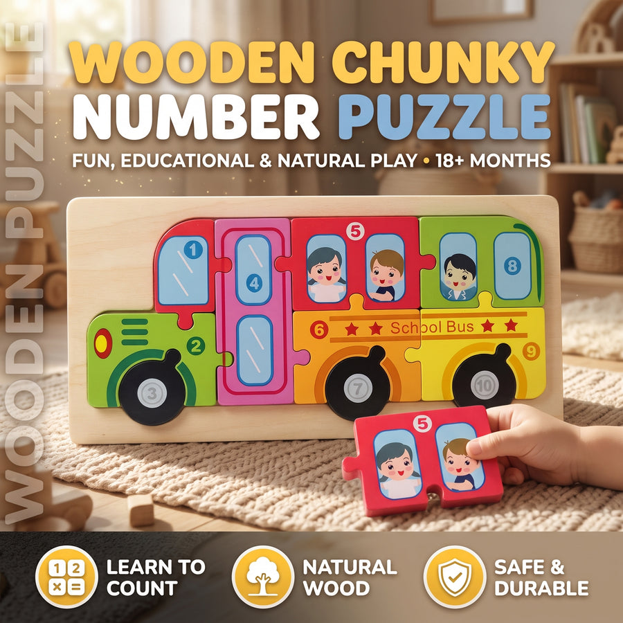 School Bus Number 1–10 Chunky Board Puzzle