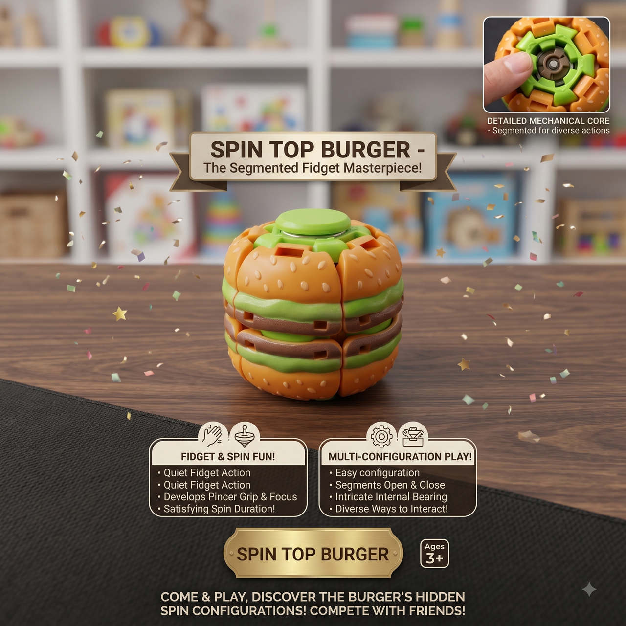 Spin Top Burger Fidget Toy