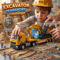 Thumbnail for 2 in 1 Die-Cast Flatbed Transport Truck with Excavator