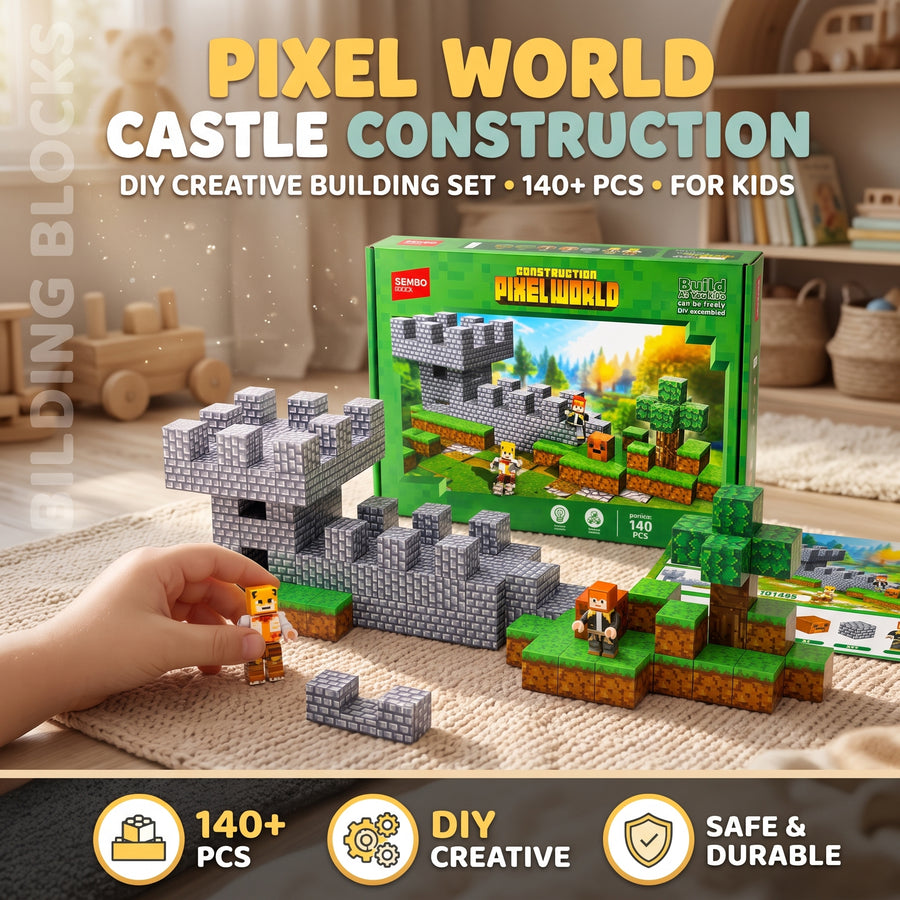 140-Piece Magnetic Pixel World Castle Building Blocks Set
