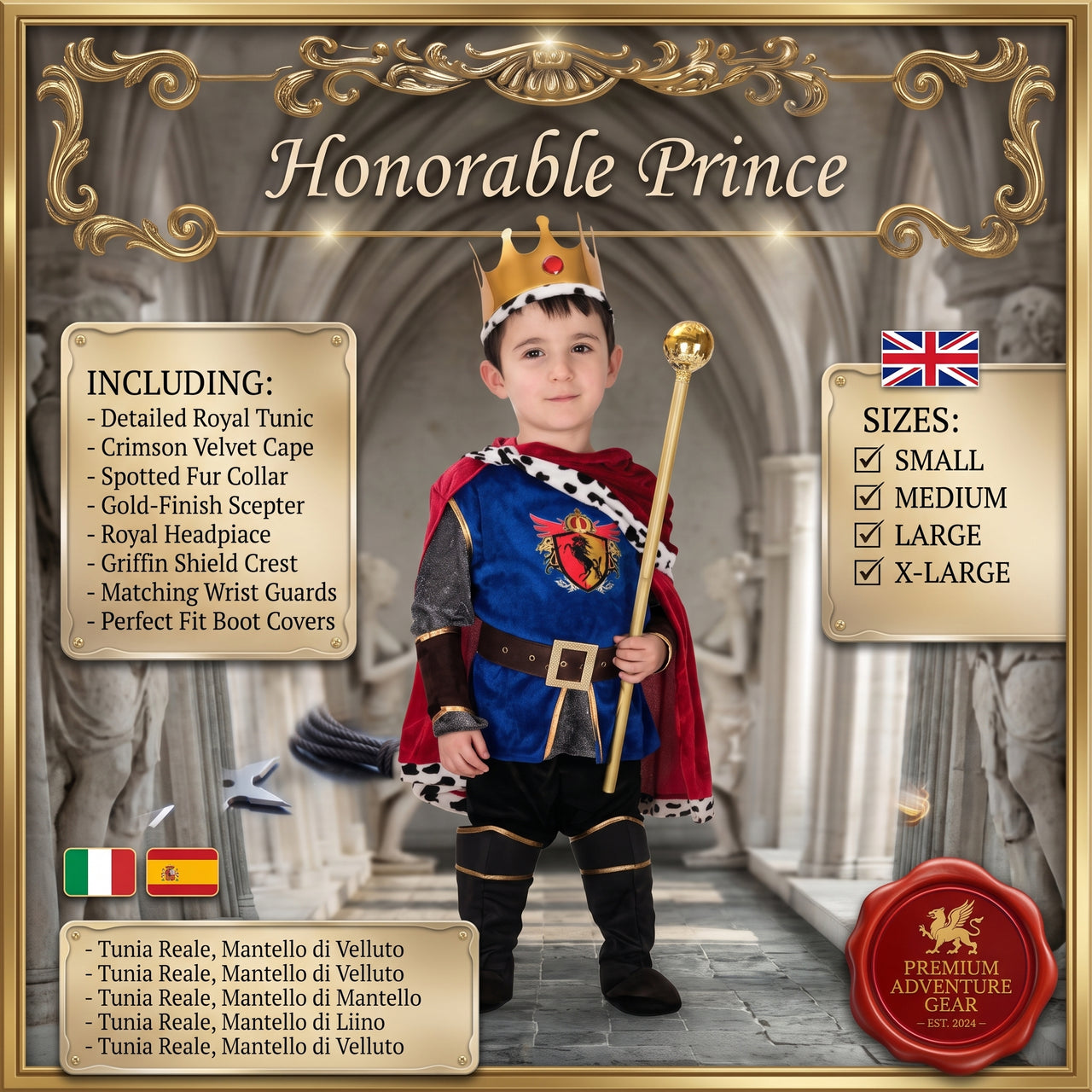 Kids Honourable Royal Knight Prince Costume
