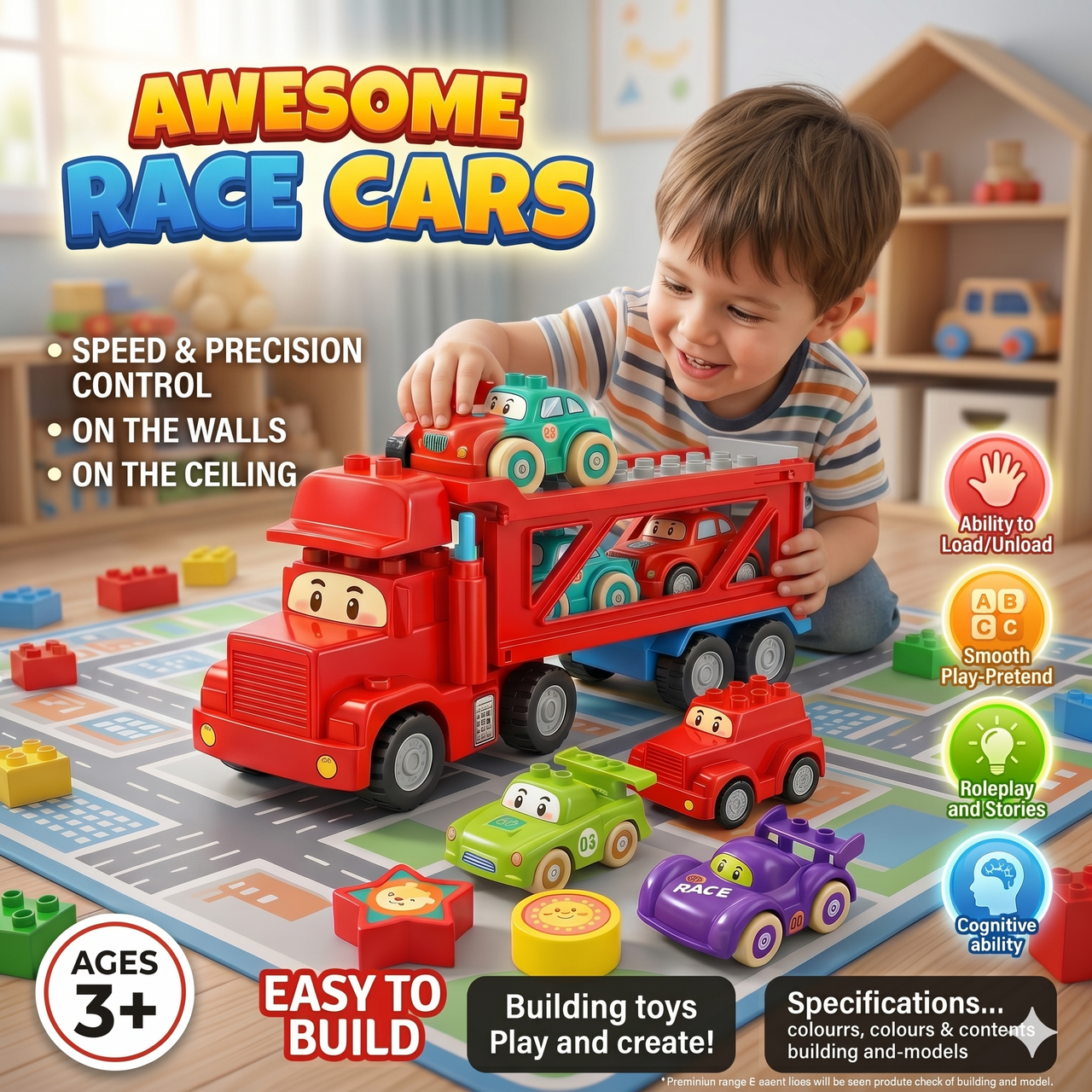 Transporter Race Cars Building Block Toy Set