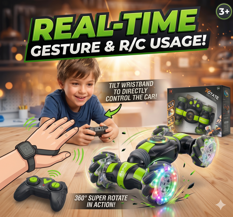 360 Rotation Remote Control And Hand Gesture Stunt Car with Lights And Music