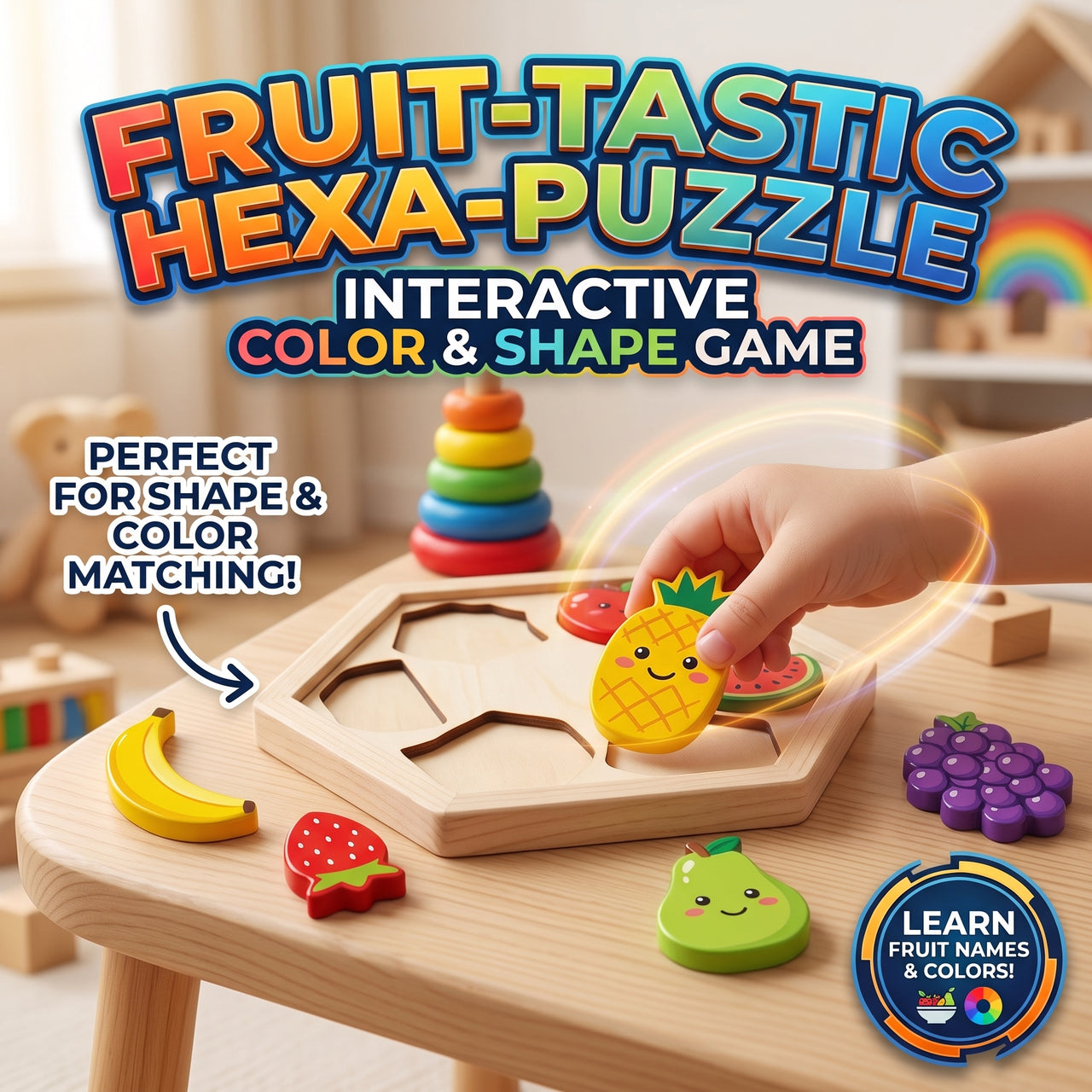 Wooden Hexagonal Fruit Puzzle Board Game