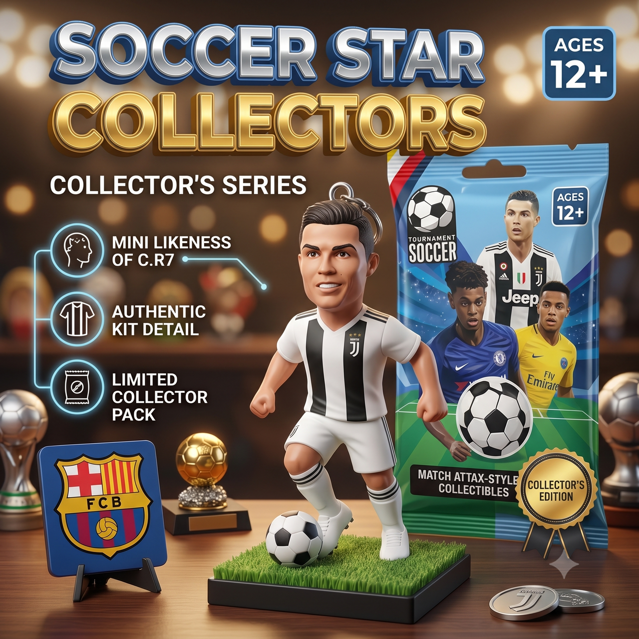3 Pcs Soccer Star Collectors  CR7 Mini Figure Keychain