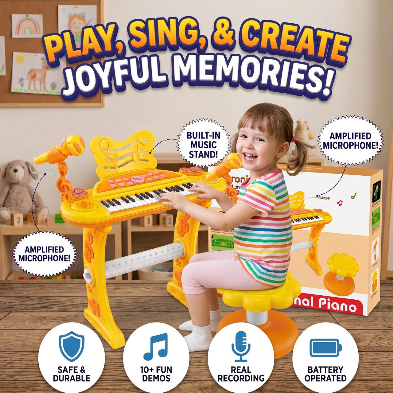 Multifunctional Electronic Organ Piano With Mic And Stool